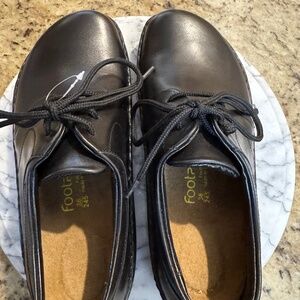Birkenstock Footprints Black Leather Lace Up Oxfords EU 38